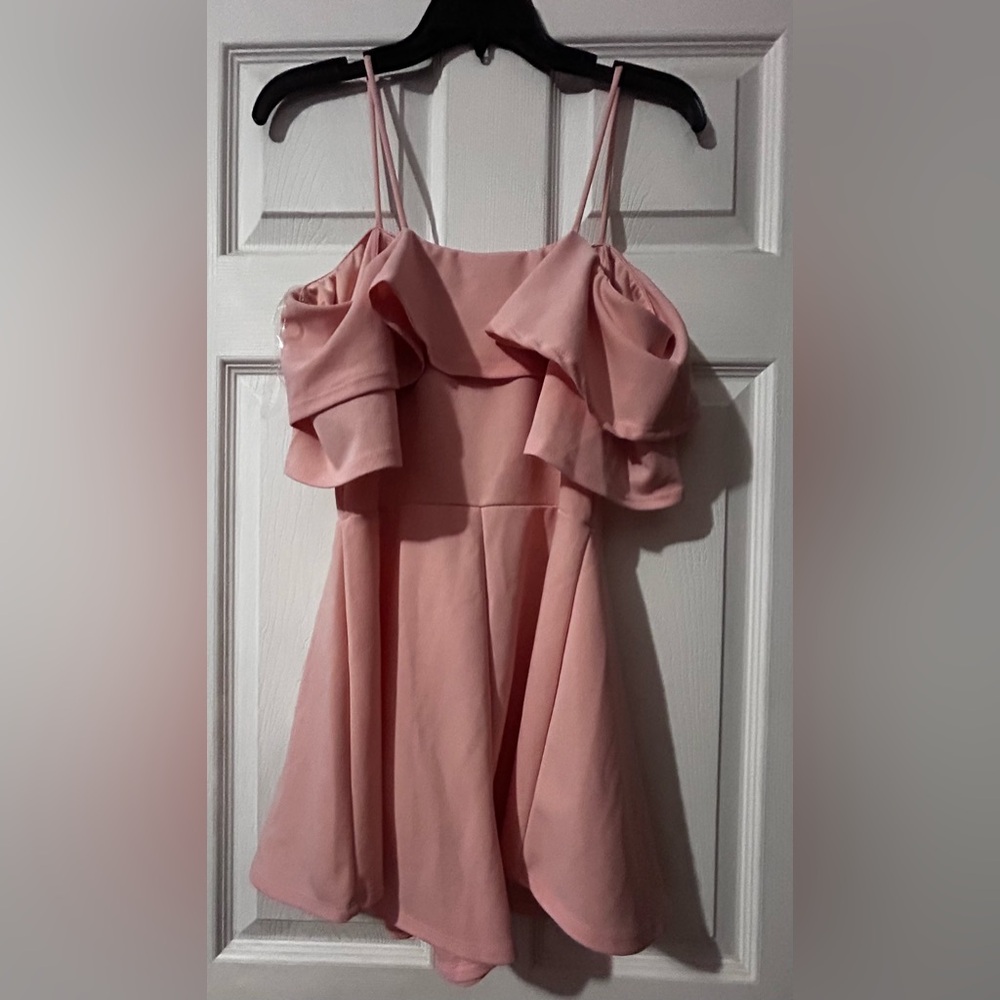 Pink Ruffle Off-Shoulder Dress - Picture 2 of 4
